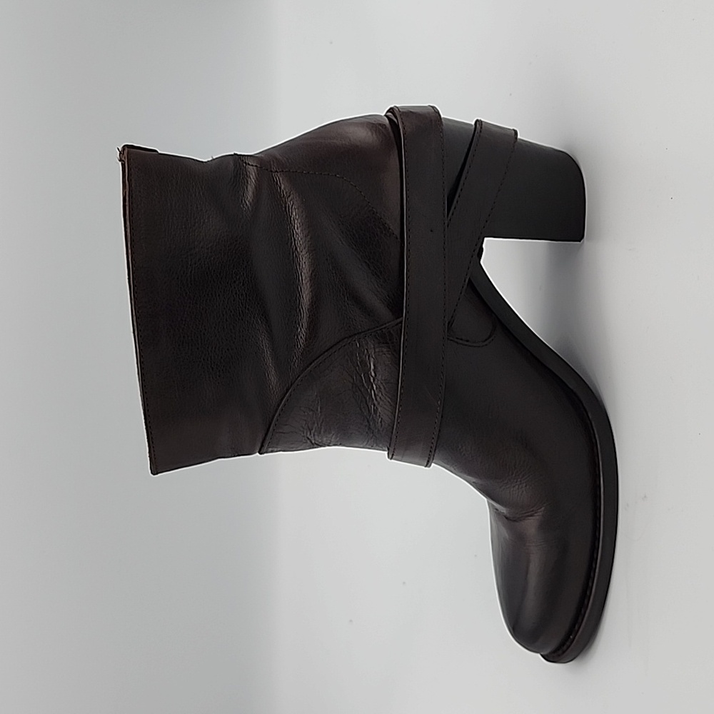 Keyté Key Te Chestnut Leather Moto Ankle Boots Size 38 Strap Heel - Picture 8 of 8